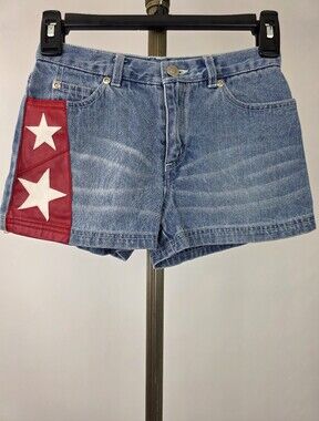 Mary-Kate and Ashley Vintage Y2K Girl's Red White Pleather Stars Denim Shorts 8